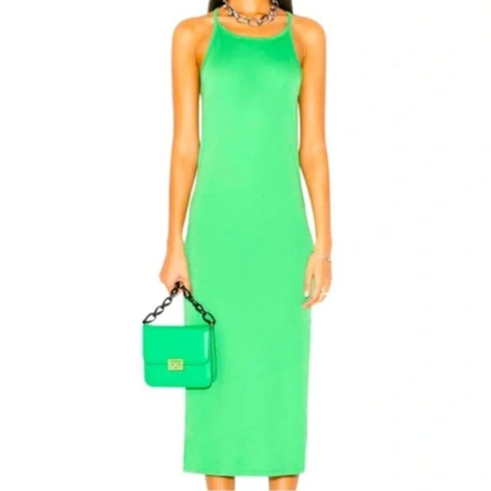 Frame Kelly Womens Organic Cotton Sleeveless Midi Dress Green Side Slit L nwt